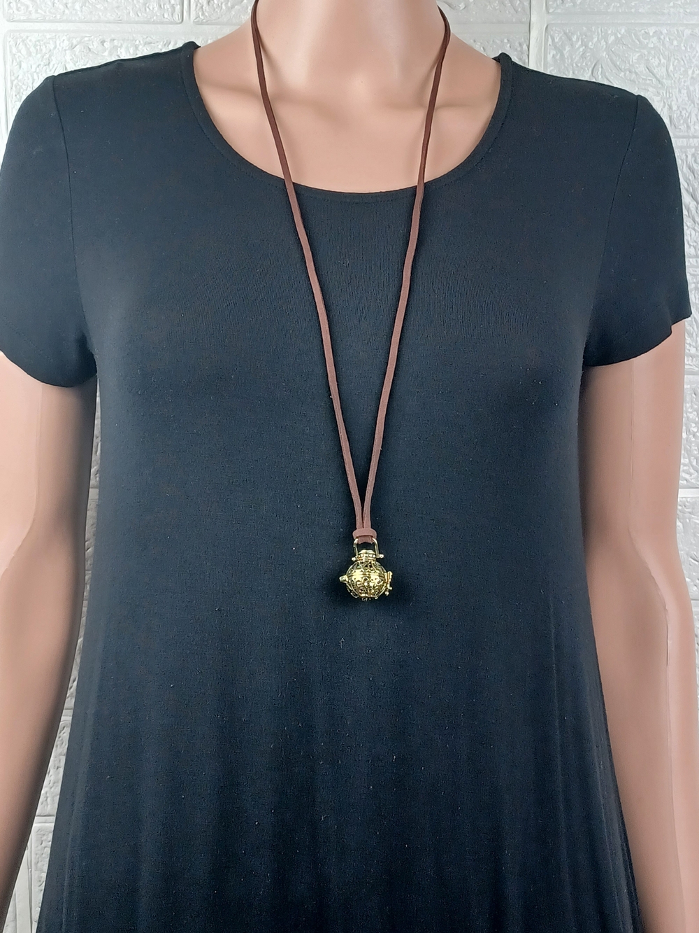 Long Pendant Necklace W/ Bohemiqn Style Featuring An Ancient Hollow Ball Locket